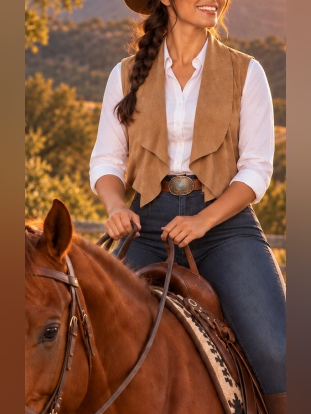 Horseback to Concert Faux Suede Cascade Front Vest in Tan